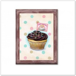 Csokis cupcake muffin sütis táblakép - születésnapra, vintage stílusú, 15x20cm