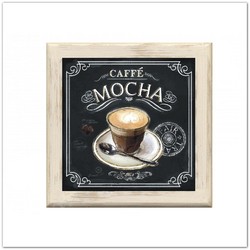 Kávés táblakép, falikép konyhába, kávézóba: Caffé Mocha feliratos, 20x20cm