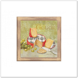 Francia stílusú sajtos táblakép, vintage falikép Gouda-sajttal, 20x20cm