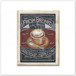 Kávés táblakép, retro falikép Cappuccino felirattal, 15x20cm