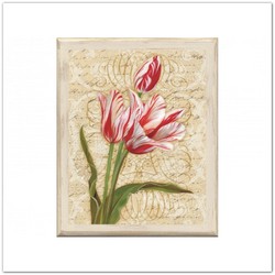 Tulipáncsokor fa táblakép antikolt kerettel, tulipános falikép