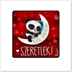 Hűtőmágnes Szeretlek felirattal, szívecskékkel, pandamacival