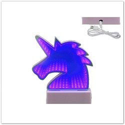 USB-vel is működő, ledes világító unicornis, 17cm-es, lila színű