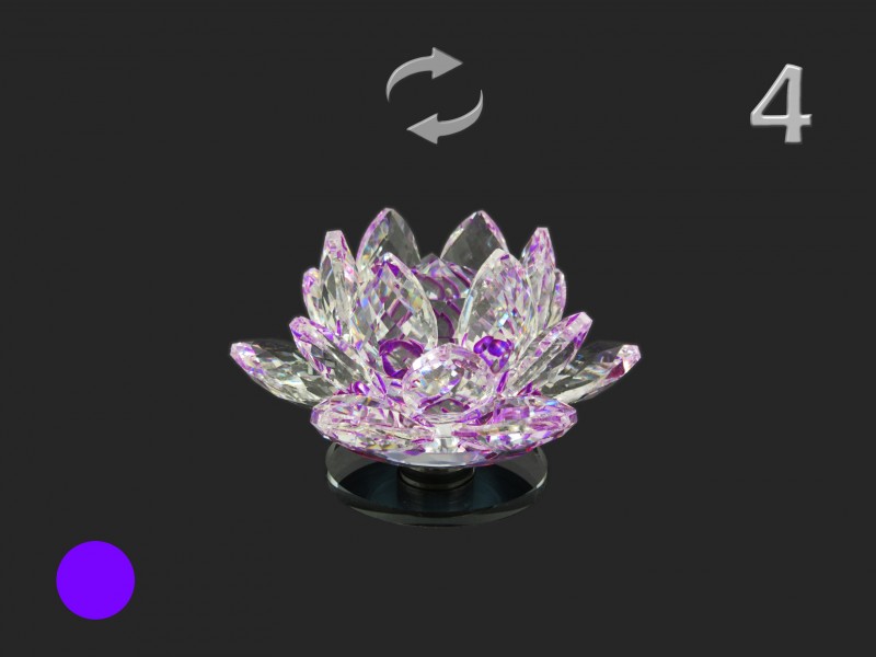 Színes forgó lótusz kristály, 10x6,5cm, lila