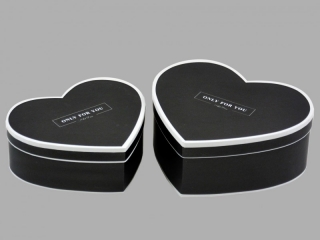 Fekete/fehér szív alakú ajándékdoboz, díszdoboz-szett, 2db-os, Only for you