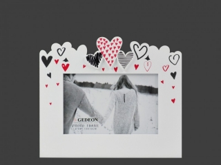 Szerelmes-szíves fényképtartó, fehér, 15x10cm-es fényképhez