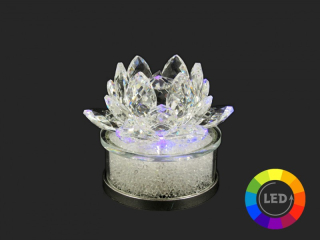 LED-es világító lótusz kristály, színes, 10x9cm