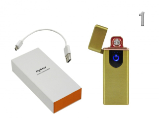 Aranyszínű elektromos öngyújtó USB kábellel díszdobozban, 2,9x0,6x7,8cm