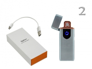 Ezüstszínű elektromos öngyújtó USB kábellel díszdobozban, 2,9x0,6x7,8cm