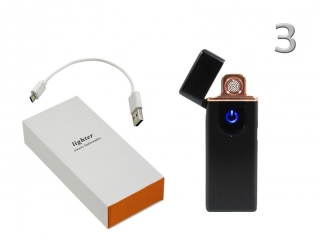 Fekete színű elektromos öngyújtó USB kábellel díszdobozban, 2,9x0,6x7,8cm