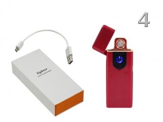 Piros színű elektromos öngyújtó USB kábellel díszdobozban, 2,9x0,6x7,8cm