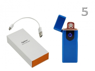 Kék színű elektromos öngyújtó USB kábellel díszdobozban, 2,9x0,6x7,8cm