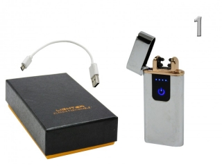 Ezüstszínű elektromos öngyújtó USB kábellel díszdobozban, 3,5x1,1x7,6cm