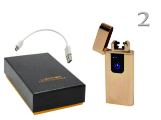 Aranyszínű elektromos öngyújtó USB kábellel díszdobozban, 3,5x1,1x7,6cm