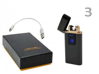 Fekete színű elektromos öngyújtó USB kábellel díszdobozban, 3,5x1,1x7,6cm