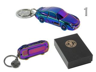 Autó alakú öngyújtó kulcstartó - elektromos öngyújtó USB kábellel, díszdobozban